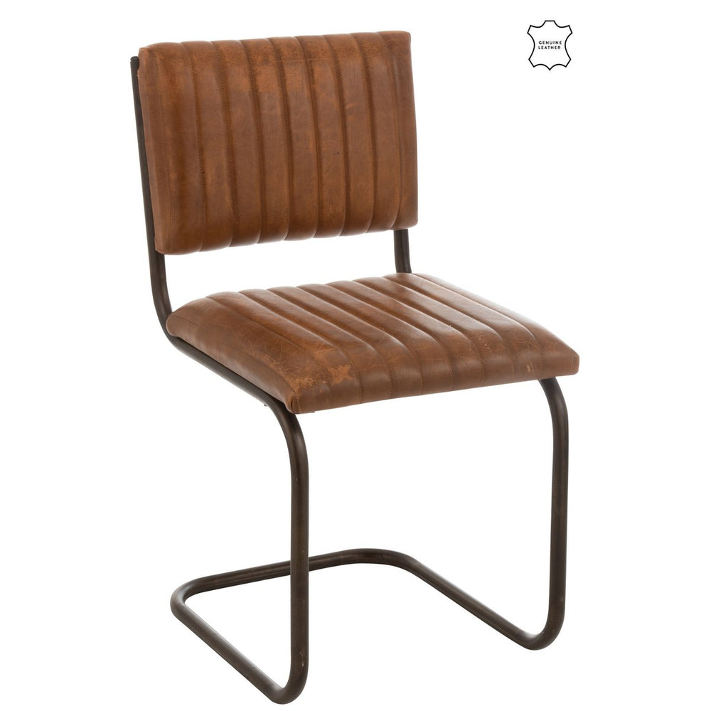 J-Line Retro Eetkamerstoel met Gestreept Cognac Kunstleer en Zwart Frame – 88 cm