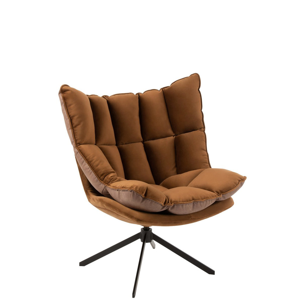 J-Line Relaxfauteuil met Kussen – Bruin – Metaal – 78x73x92 cm