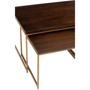 Salontafel Set Rafi – 3-Delig – IJzer & Hout – Goud/Donkerbruin – 120 cm