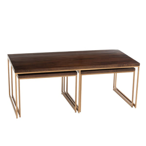 Salontafel Set Rafi – 3-Delig – IJzer & Hout – Goud/Donkerbruin – 120 cm