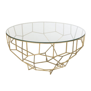 J-Line Salontafel Moza – Ronde Glazen Tafel met Goudkleurig Geometrisch Frame