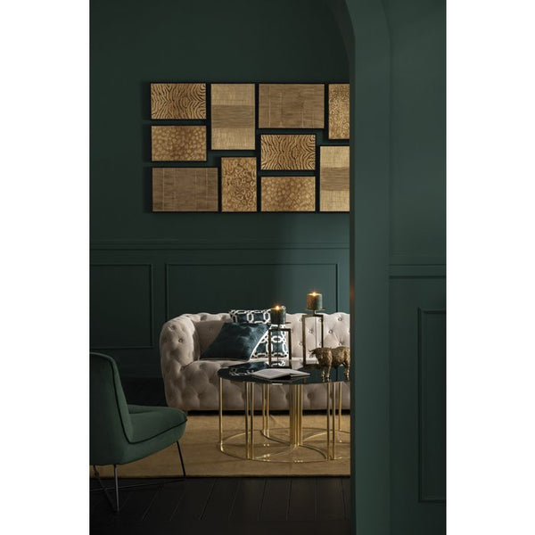 J-Line Tornado Salontafelset van 4 – Goudkleurig Metaal & Zwart Glas – Luxe Design