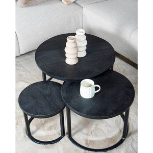 Industriële Salontafel Set van 3 – Mangohout & Zwart Staal – Salontafels Erjan