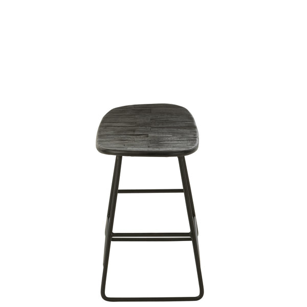 J-Line Stoel Rechthoekig Zwart – Gerecycled Hout & Metaal – Compacte Kruk Small