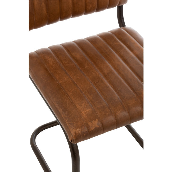 J-Line Retro Eetkamerstoel met Gestreept Cognac Kunstleer en Zwart Frame – 88 cm