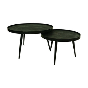Salontafels Rond – Set van 2 – Zwart Mangohout & Metaal – Industrieel – Ø76 & Ø58 cm
