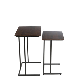 J-Line Set Van 2 Rechthoekige Bijzettafels – Mangohout & Metaal – Bruin/Zwart – Industrieel Design