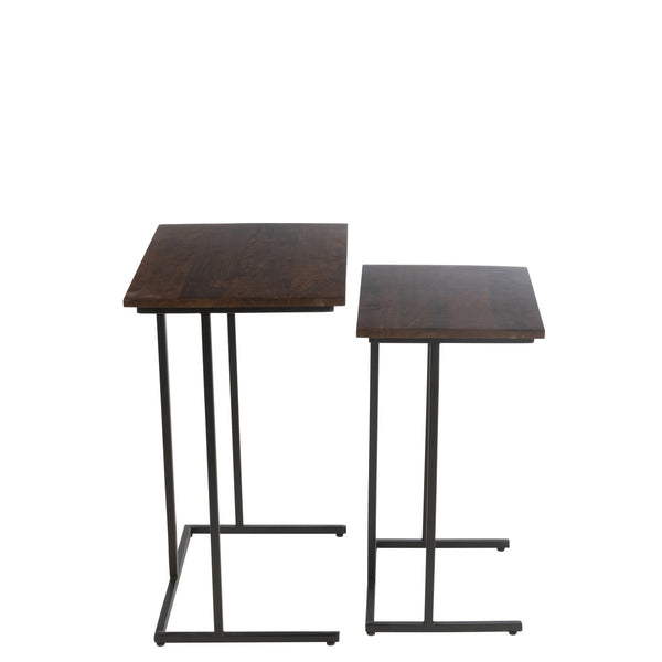 J-Line Set Van 2 Rechthoekige Bijzettafels – Mangohout & Metaal – Bruin/Zwart – Industrieel Design