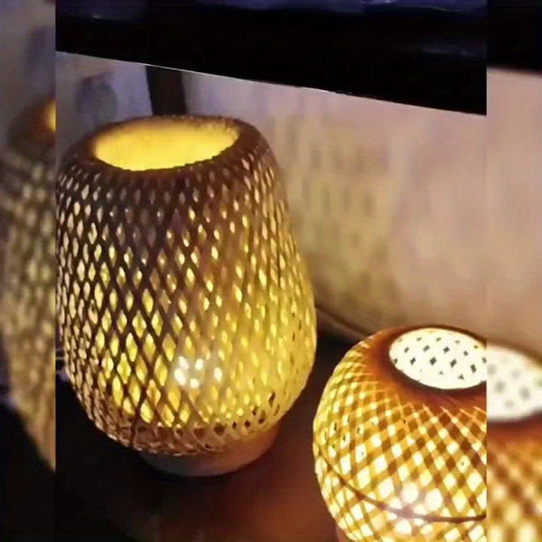 Boho LED Tafellamp – Dimbare Bamboe Nachtlamp voor Gezellige Sfeer in de Slaapkamer