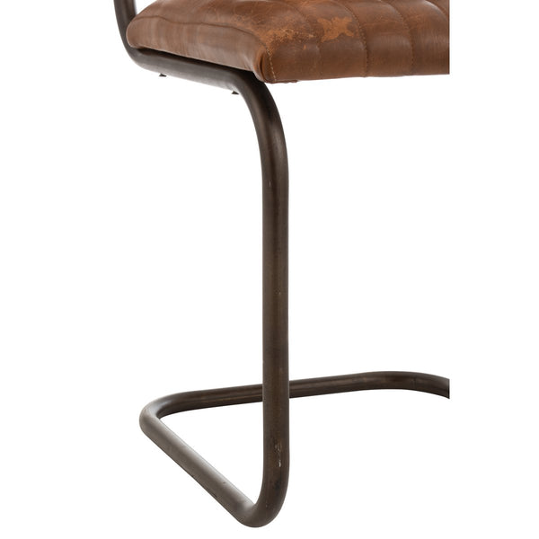 J-Line Retro Eetkamerstoel met Gestreept Cognac Kunstleer en Zwart Frame – 88 cm