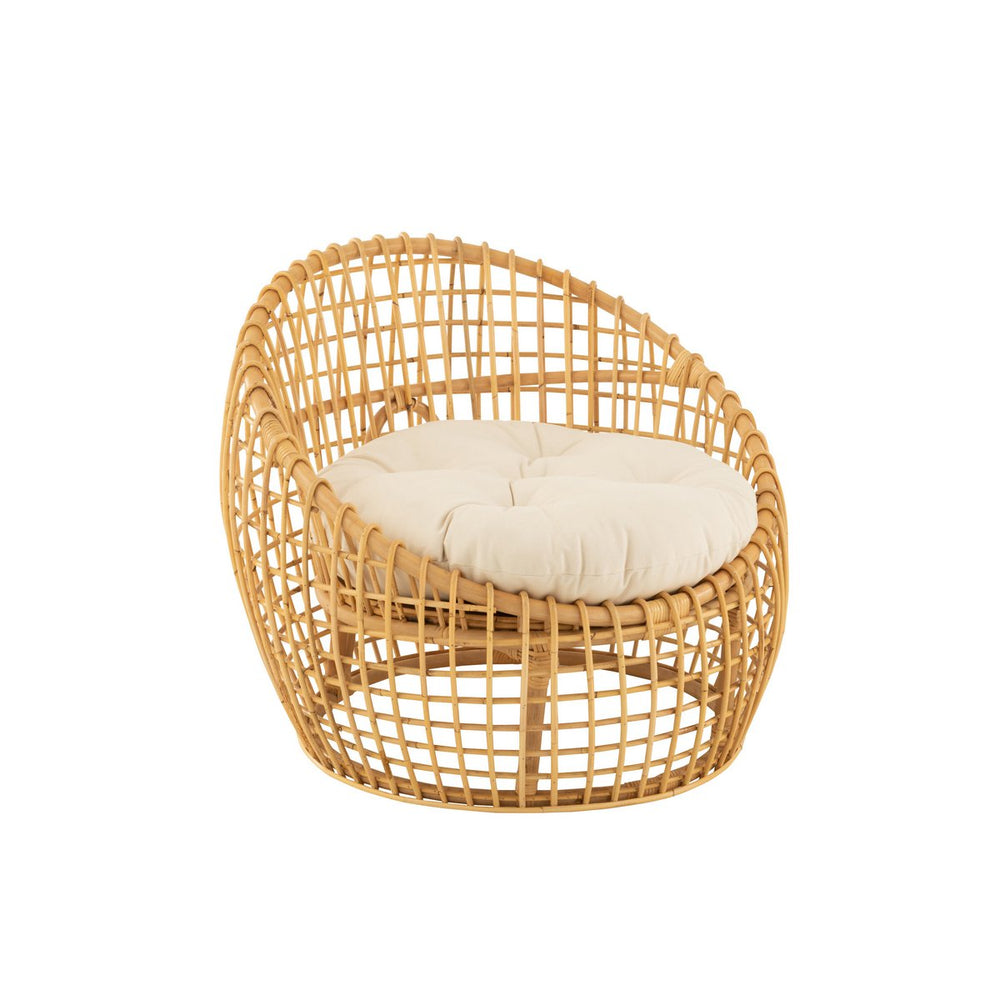 J-Line Stoel Lise Met Kussen – Rotan Naturel – Gezellige Loungefauteuil in Wit