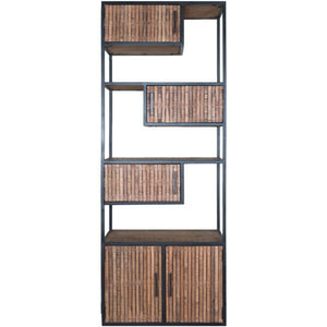 Kast Loek – Vakkenkast met Deurtjes – Mangohout & Metaal – 210 × 80 cm – Bruin