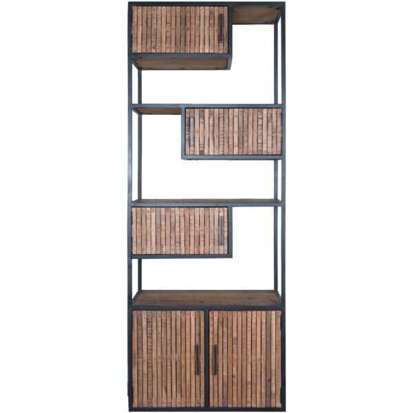 Kast Loek – Vakkenkast met Deurtjes – Mangohout & Metaal – 210 × 80 cm – Bruin
