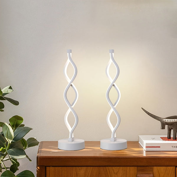 Set van 2 Dimbare Moderne Spiraal LED Tafellampen – USB Aangedreven Minimalistische Bedlampen