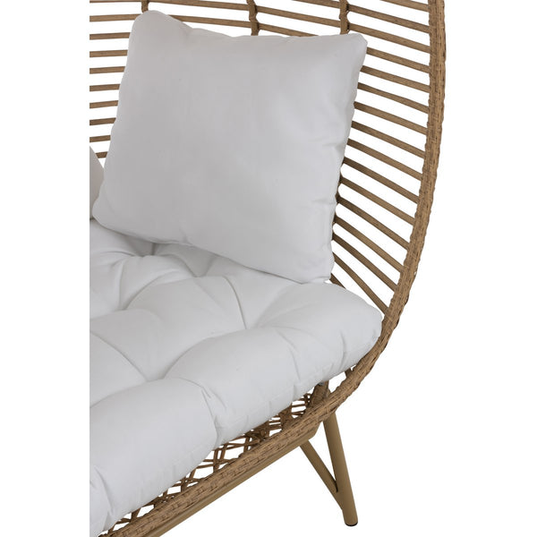 J-Line Loungestoel Ovaal – Staal & Rotan – Naturel – Inclusief Kussens – 115×110×148 cm