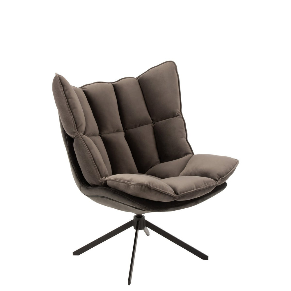 J-Line Luxe Relaxfauteuil met Kussen – Grijs Metaal & Textiel – 78x73x92 cm