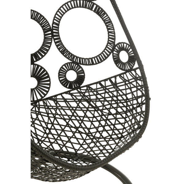 J-Line Hangstoel Bula – Zwart Metaal & Riet – Inclusief Kussens – 113×103×197 cm – Luxe loungestoel