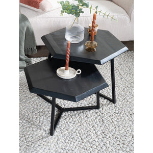 Salontafel Kiara Set van 2 – Zwart Mangohout met Metalen Frame