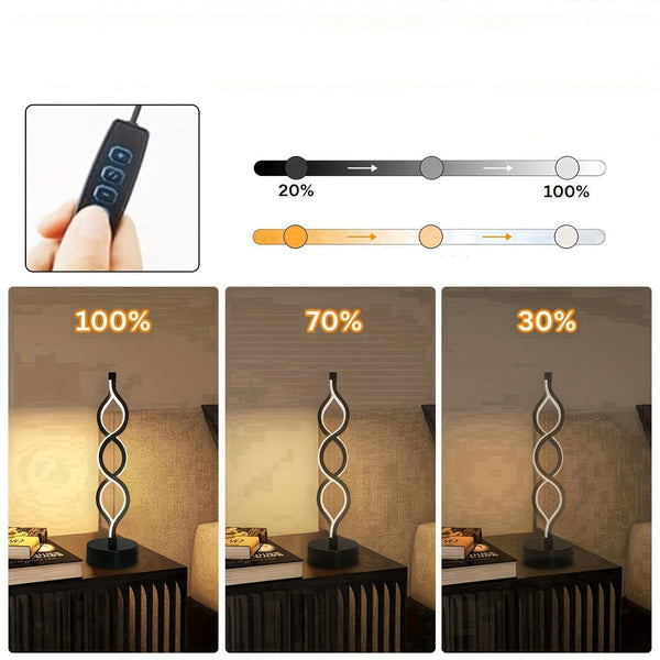 Set van 2 Dimbare Moderne Spiraal LED Tafellampen – USB Aangedreven Minimalistische Bedlampen