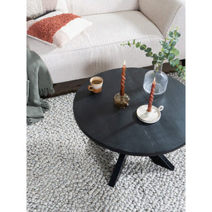 Salontafel Bob – Rond Zwart Mangohout met Spinpoot – Industrieel & Stijlvol Design