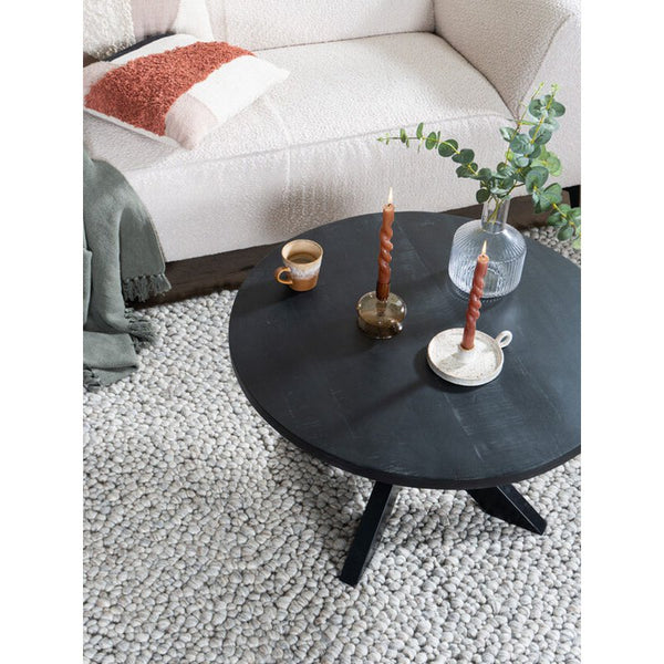 Salontafel Bob – Rond Zwart Mangohout met Spinpoot – Industrieel & Stijlvol Design