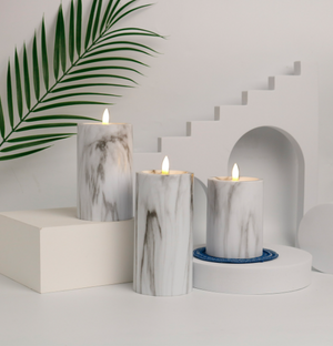 Marbled Glow LED Kaars Set – Vlamloze Elegante Woondecoratie voor Gezellige Sfeer