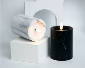 Marbled Glow LED Kaars Set – Vlamloze Elegante Woondecoratie voor Gezellige Sfeer