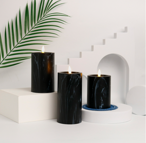 Marbled Glow LED Kaars Set – Vlamloze Elegante Woondecoratie voor Gezellige Sfeer