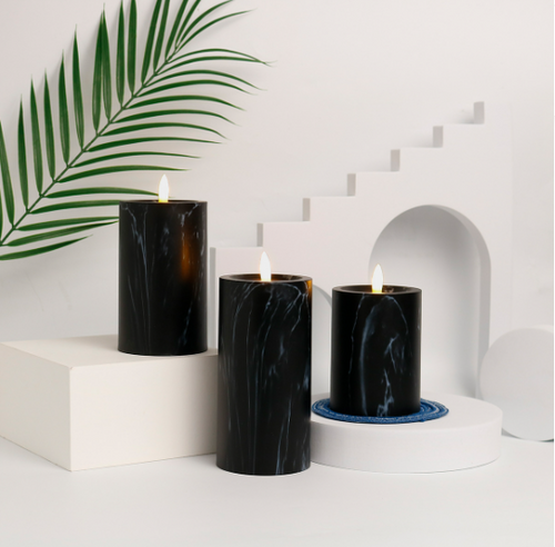 Marbled Glow LED Kaars Set – Vlamloze Elegante Woondecoratie voor Gezellige Sfeer