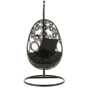 J-Line Hangstoel Bula – Zwart Metaal & Riet – Inclusief Kussens – 113×103×197 cm – Luxe loungestoel