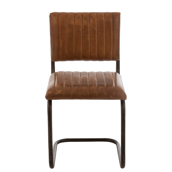 J-Line Retro Eetkamerstoel met Gestreept Cognac Kunstleer en Zwart Frame – 88 cm