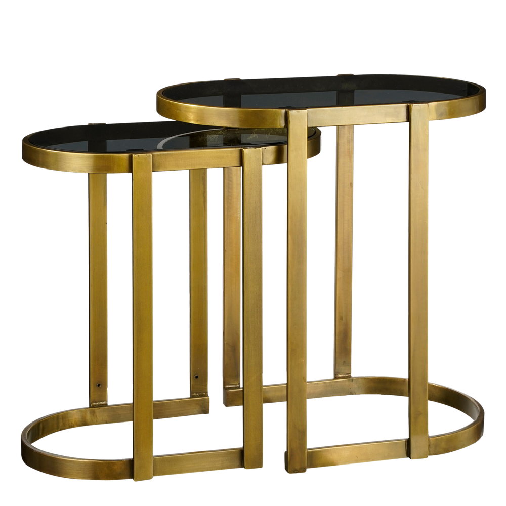 Set van 2 Bijzettafels – Glas & Goud Metaal – Luxe Ronde Vormen