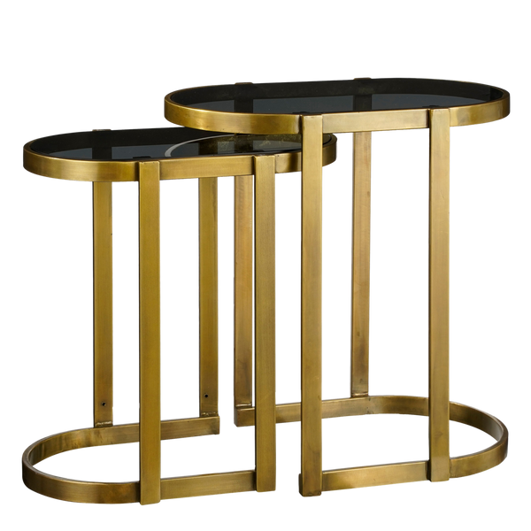 Set van 2 Bijzettafels – Glas & Goud Metaal – Luxe Ronde Vormen