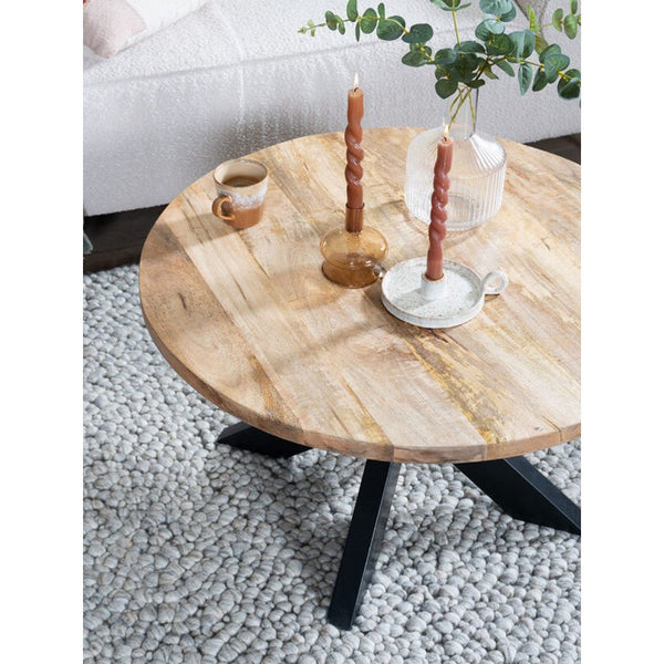 Salontafel Bob – Rond Mangohout met Zwarte Spinpoot – Ø80 x H46 cm