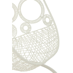 J-Line Hangstoel Bula – Inclusief Kussens – Wit Metaal & Riet – 113x103x197 cm