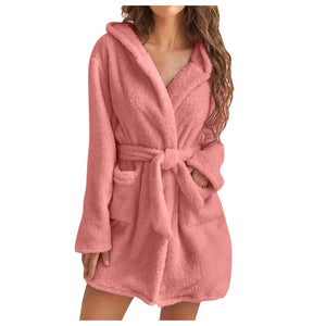 Pluche Dames Badjas met Capuchon – Zachte Fleece Ochtendjas in S, M, L & XL