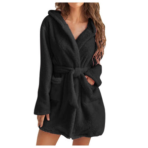 Pluche Dames Badjas met Capuchon – Zachte Fleece Ochtendjas in S, M, L & XL