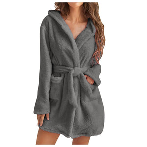 Pluche Dames Badjas met Capuchon – Zachte Fleece Ochtendjas in S, M, L & XL