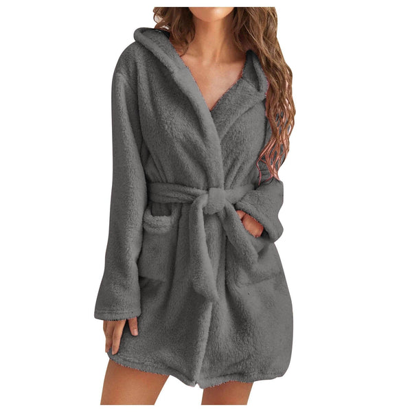 Pluche Dames Badjas met Capuchon – Zachte Fleece Ochtendjas in S, M, L & XL