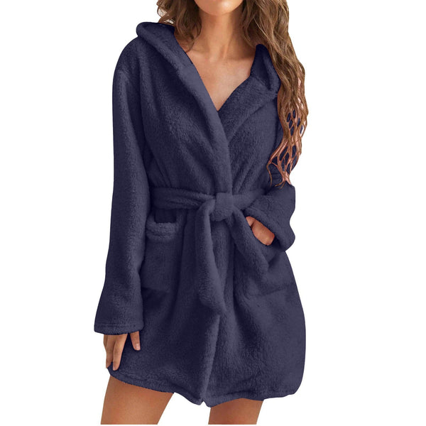 Pluche Dames Badjas met Capuchon – Zachte Fleece Ochtendjas in S, M, L & XL