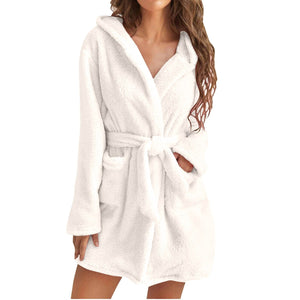 Pluche Dames Badjas met Capuchon – Zachte Fleece Ochtendjas in S, M, L & XL
