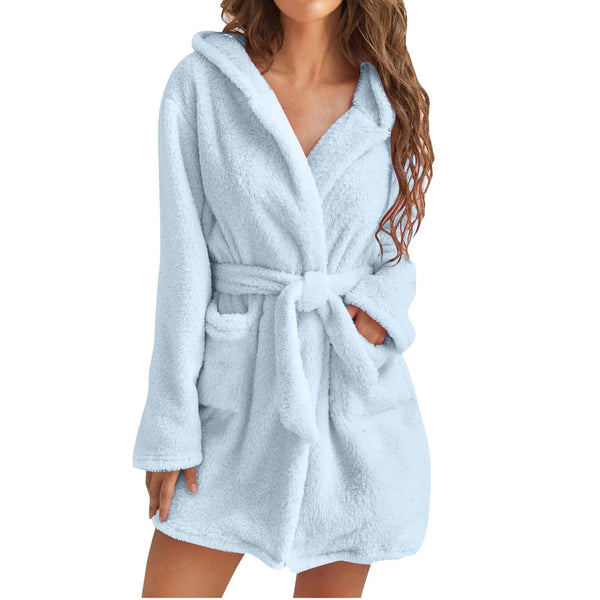Pluche Dames Badjas met Capuchon – Zachte Fleece Ochtendjas in S, M, L & XL