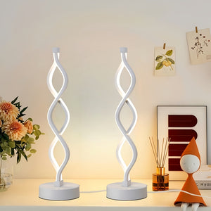 Set van 2 Dimbare Moderne Spiraal LED Tafellampen – USB Aangedreven Minimalistische Bedlampen