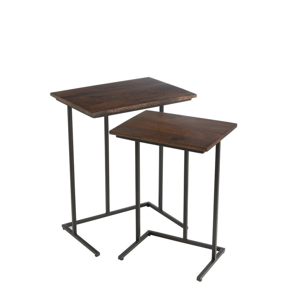 J-Line Set Van 2 Rechthoekige Bijzettafels – Mangohout & Metaal – Bruin/Zwart – Industrieel Design