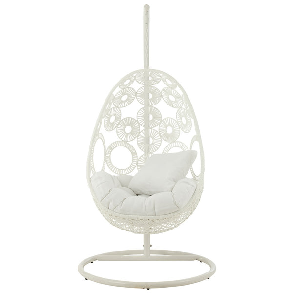 J-Line Hangstoel Bula – Inclusief Kussens – Wit Metaal & Riet – 113x103x197 cm