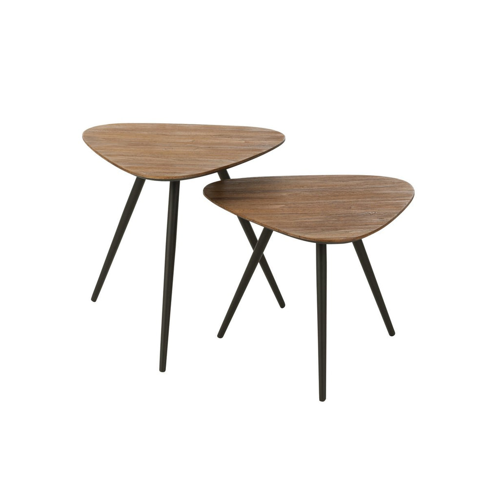J-Line Set van 2 Driehoekige Bijzettafels Bruin – Modern Design van Hout en Metaal