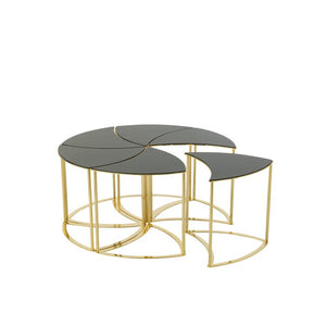 J-Line Tornado Salontafelset van 4 – Goudkleurig Metaal & Zwart Glas – Luxe Design
