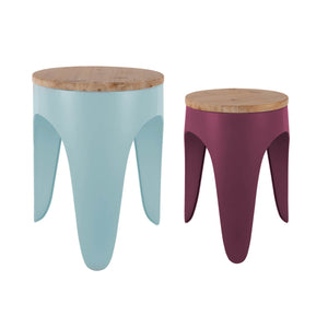 Set van 2 Funky Retro Krukjes | Kleurrijke Houten Zitkrukken voor Wonen & Interieur