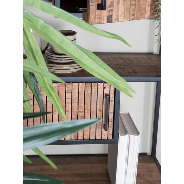 Kast Loek – Vakkenkast met Deurtjes – Mangohout & Metaal – 210 × 80 cm – Bruin