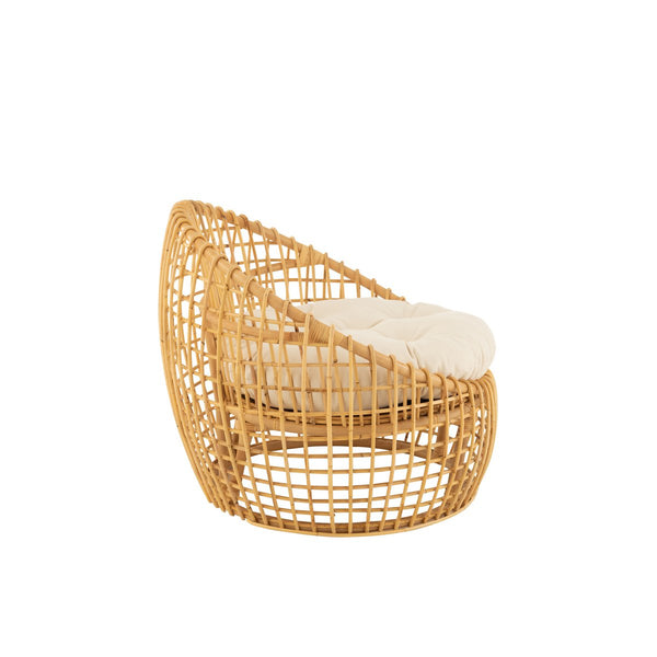 J-Line Stoel Lise Met Kussen – Rotan Naturel – Gezellige Loungefauteuil in Wit